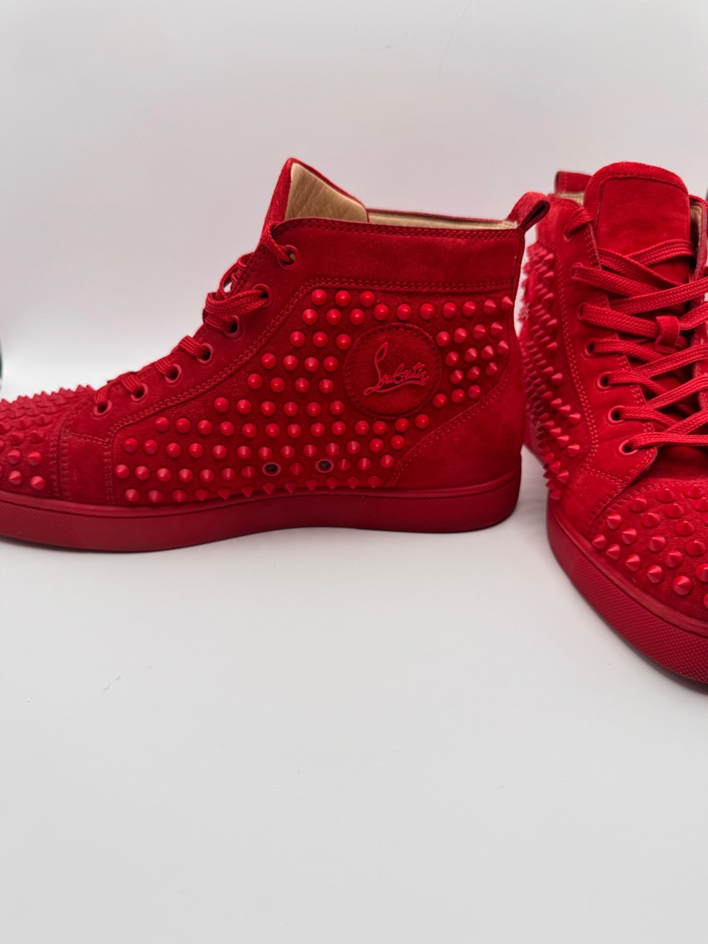 Christian Louboutin Louis Spikes Red Suede High Top Sneakers Menโs size 41